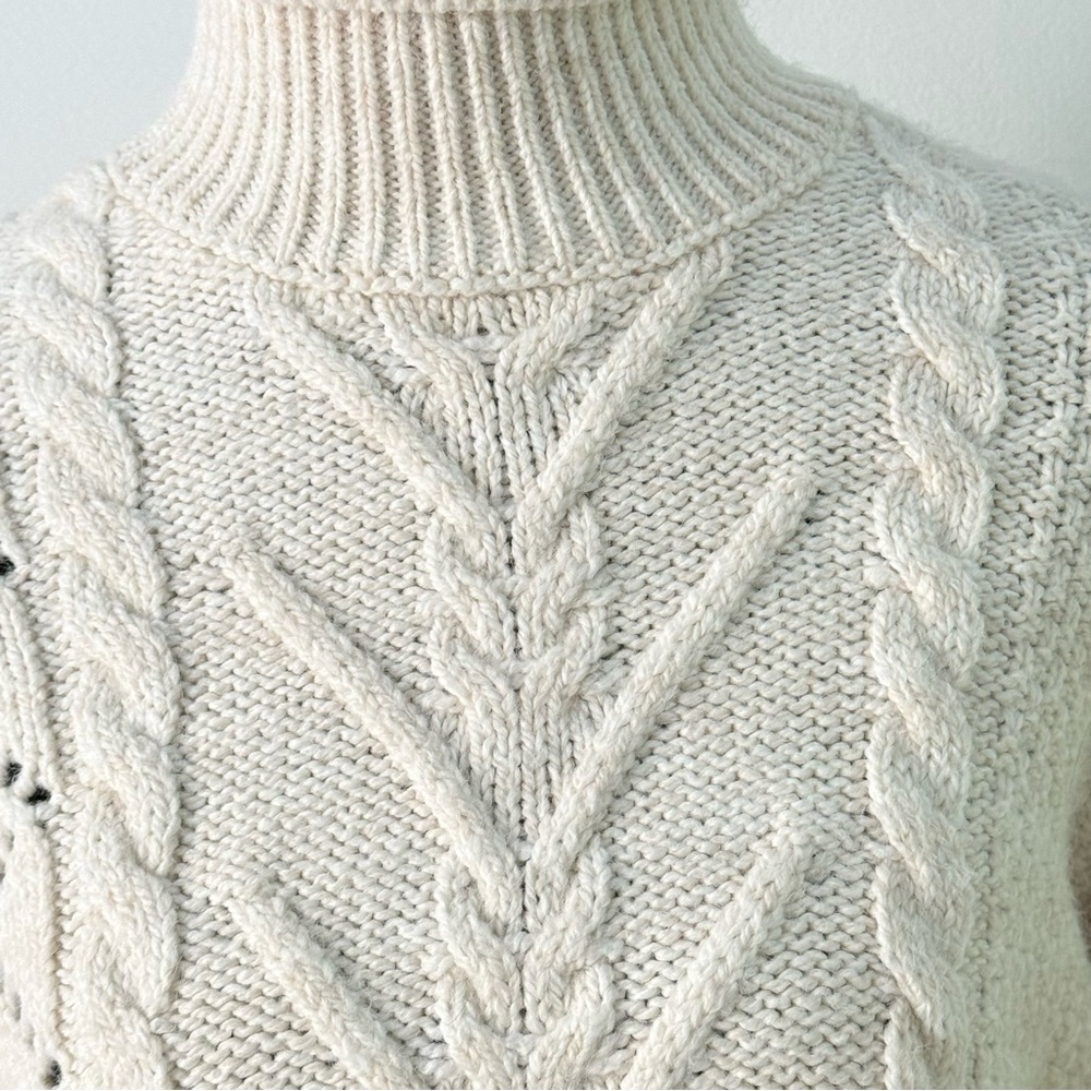 Mango Cream Cable Knit Turtleneck Sweater - Picture 2 of 11
